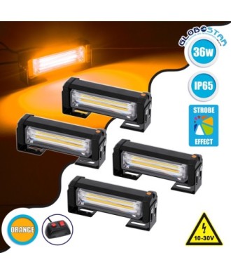 GloboStar® 85033 PRO Series ΣΕΤ 4 x Μπάρες Σήμανσης Οχήματος Οδικής Βοήθείας για Αυτοκίνητα & Φορτηγά 13 Προγραμμάτων Φωτισμού LED CREE CXB COB 36W DC 10-30V Αδιάβροχο IP65 Πορτοκαλί